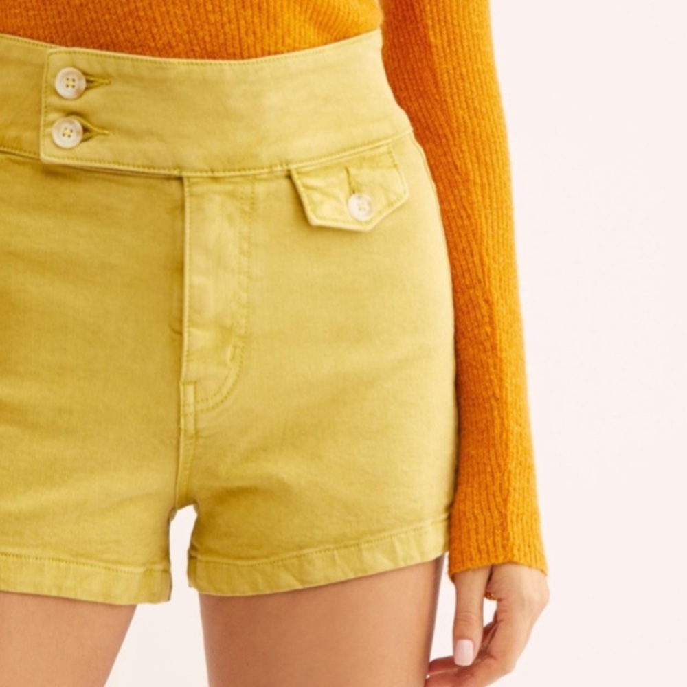 Free People Sammi Retro Shorts Yellow Womens Size 28 Beach High Rise Boho Denim